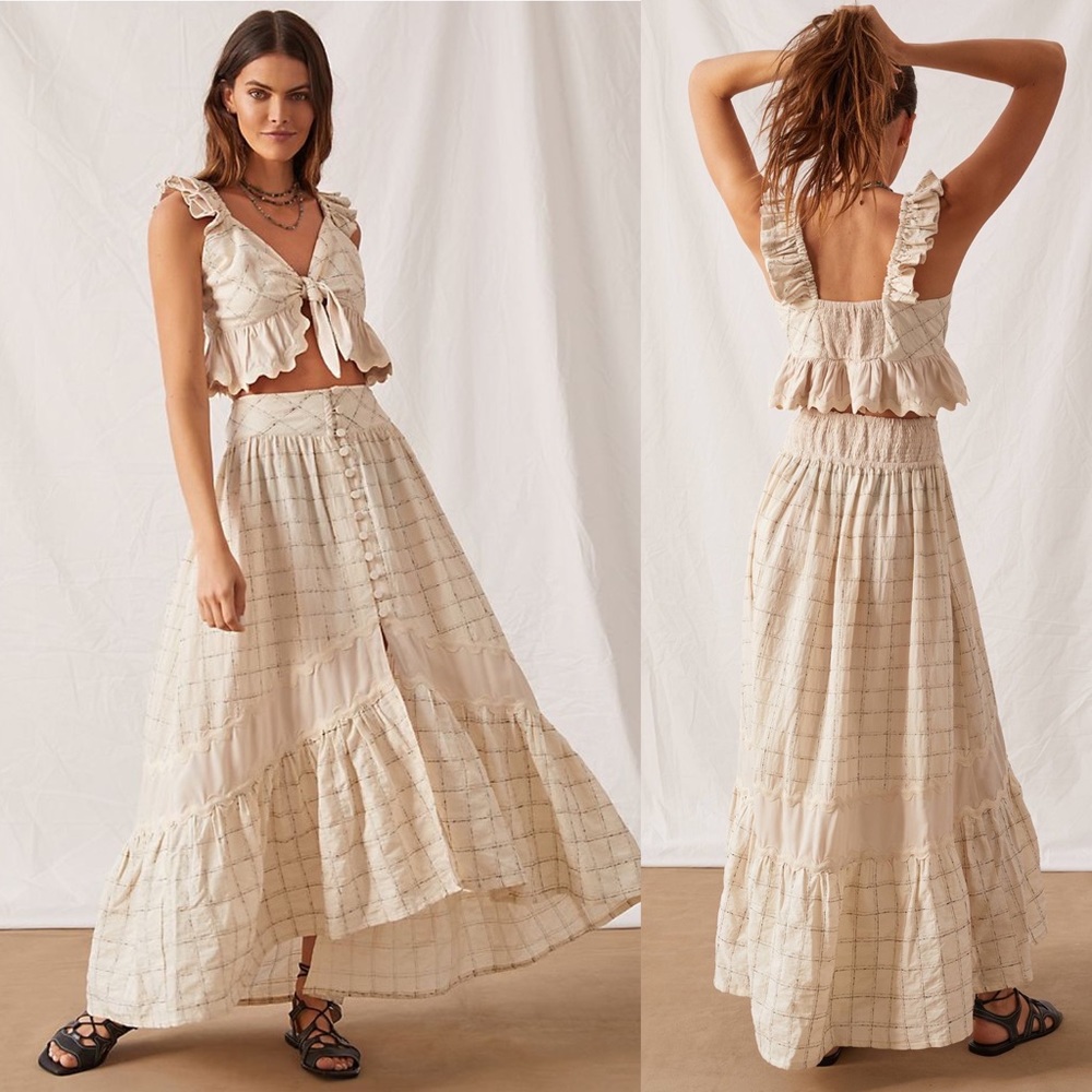 RAISSA A-Line Button Front Midi Skirt Anthropologie
